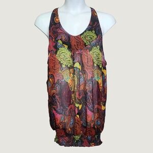 Lane Bryant Tank Top Womens 26 Multicolor Paisley Chiffon Racerback Blouson Boho